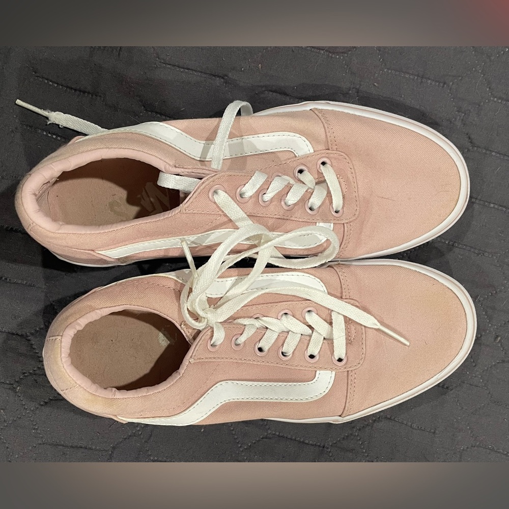 - Vans Women's Pink and White Sneakers